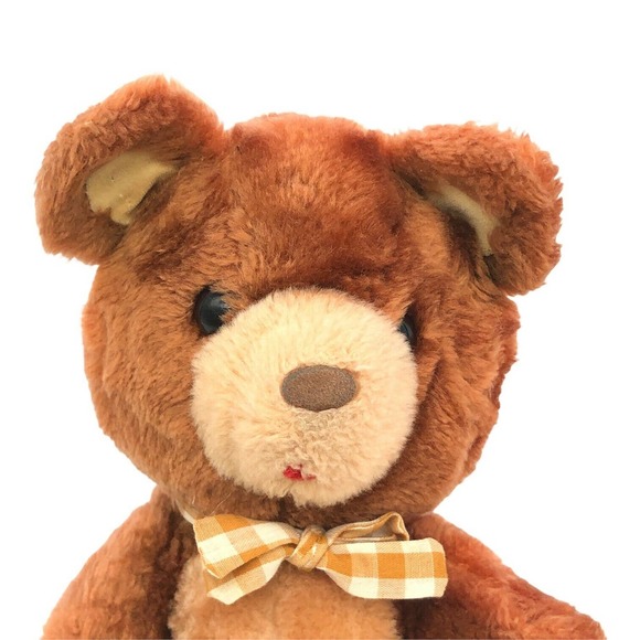 Dakin Fun Farm 1983 9" Vintage Teddy Bear Stuffed Animal Plush with Gingham Bow! - Picture 2 of 8